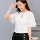 Elbow-sleeved Cutout Top