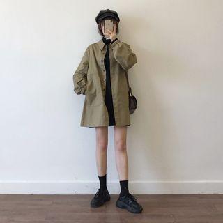 Button Jacket Khaki Gray - One Size