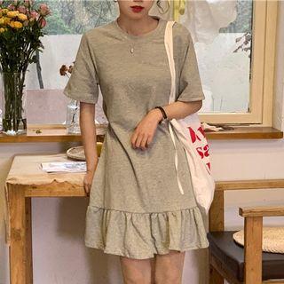 Ruffled Hem Cutout Short Sleeve A-line Dress