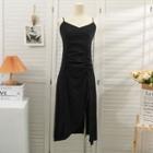 Asymmetrical Sleeveless Midi Dress Black - One Size