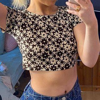 Floral Print Cropped Top / Floral Print Straight-cut Pants