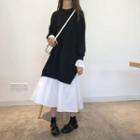 Mock Two Piece Long-sleeve Midi Dress Black - One Size