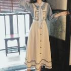 Set: Puff-sleeve Blouse + Strappy Overall Dress