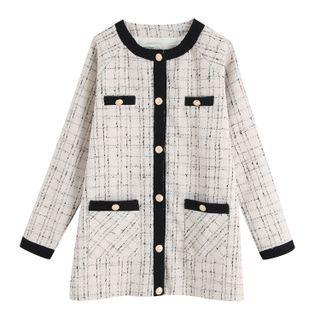 Round Neck Plaid Single-breasted Jacket