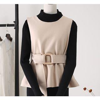 Plain Vest With Belt Almond - One Size