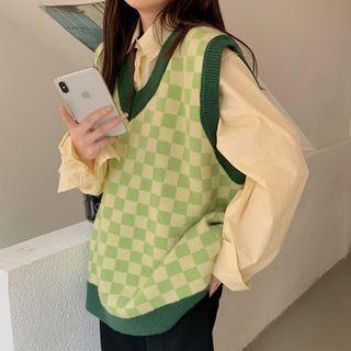 Lattice Knit Vest / Long-sleeve Shirt