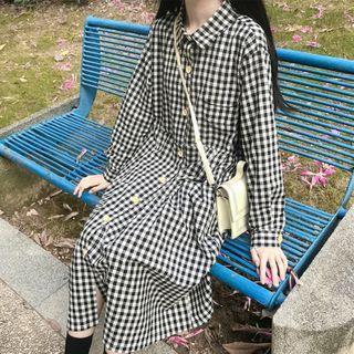 Plaid Midi Shirt Dress Paid - Black & White - One Size