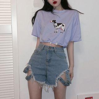 Printed Drawstring Cropped T-shirt / Tank Top