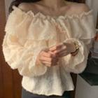 Off-shoulder Ruffled Lace Blouse Almond - One Size