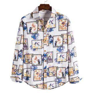 Long-sleeve Stamp Print Shirt