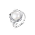 925 Sterling Silver Fashion Elegant Flower White Freshwater Pearl Adjustable Open Ring Silver - One Size