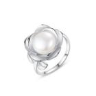 925 Sterling Silver Fashion Elegant Flower White Freshwater Pearl Adjustable Open Ring Silver - One Size
