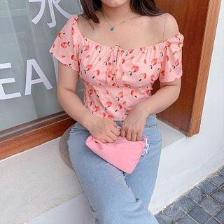 Short-sleeve Off Shoulder Printed Crop Top