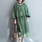 Drawstring Waist Long Buttoned Jacket Green - One Size