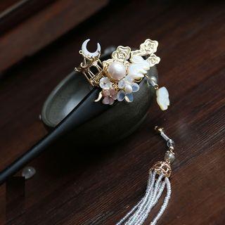 Retro Faux Pearl Flower Hair Stick White - One Size