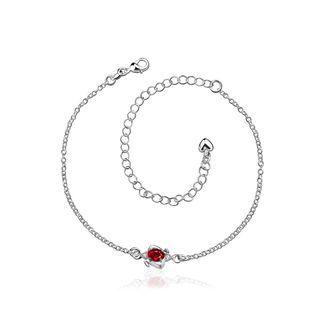 Simple And Elegant Geometric Red Cubic Zircon Anklet Silver - One Size