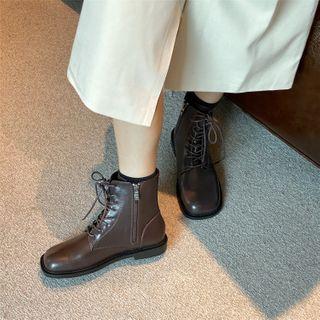 Zipped Lace-up Short Boots