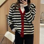 Contrast Trim Striped Cardigan Stripe - One Size