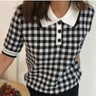 Short-sleeve Gingham Knit Polo Shirt