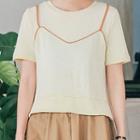 Mock Two-piece Short-sleeve T-shirt Almond - One Size