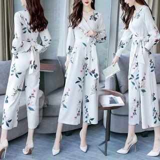 Floral Print Long Sleeve Chiffon Jumpsuit