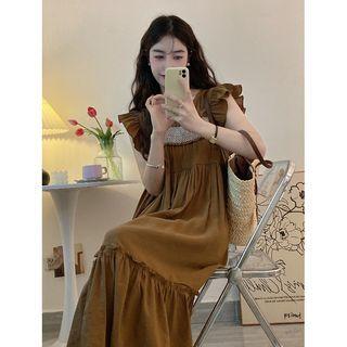 Sleeveless Round-neck Ruffle Color Panel Dress