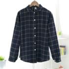 Check Loose-fit Shirt Navy Blue - One Size