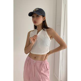 Halter Zipped Ribbed Crop Top