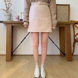 Belted Zip-back A-line Mini Skirt