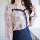 Frill-detail Faux-pearl Floral Blouse