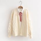 Open-front Lace-up Cardigan Off-white - One Size