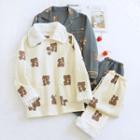 Couple Matching Set: Long-sleeve Bear Print Shirt + Pants
