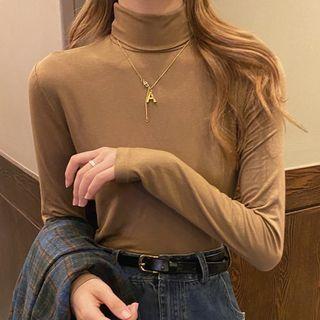 Mock-neck Long-sleeve T-shirt Long-sleeve T-shirt - Camel - One Size