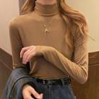 Mock-neck Long-sleeve T-shirt Long-sleeve T-shirt - Camel - One Size