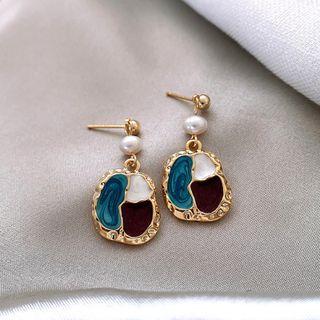 Glaze Faux Pearl Alloy Dangle Earring 1 Pair - Dangle Earring - Silver Pin - Gold - One Size