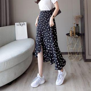 Dotted Irregular Hem Midi A-line Skirt