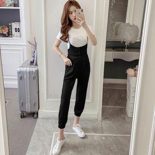 Short-sleeve Plain T-shirt / Harem Suspender Pants
