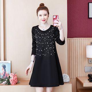 Faux Pearl Long-sleeve Shift Dress