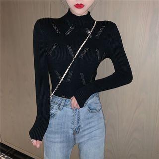 Mock Neck Rhinestone Knit Top
