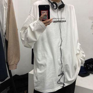 Long-sleeve Lettering Mock-neck T-shirt / Elbow-sleeve T-shirt