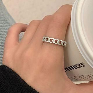 Rhinestone Ring Ring - Chain - Zircon - Silver - One Size