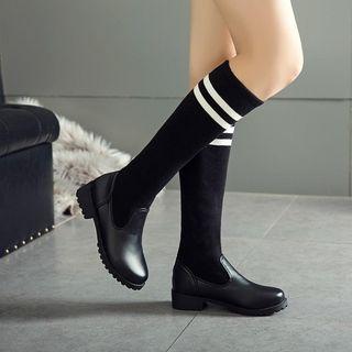 Striped Yarn Panel Mid-calf Boots