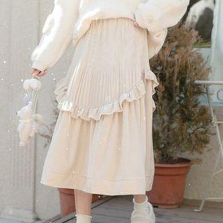 Ruffled Midi A-line Skirt Almond - One Size