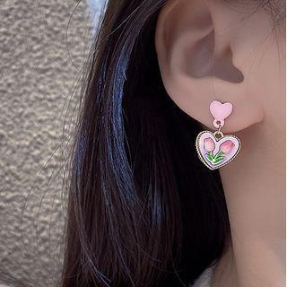 Floral Heart Drop Earring 1 Pair - Pink - One Size