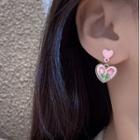 Floral Heart Drop Earring 1 Pair - Pink - One Size
