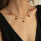 Rhinestone Cherry Charm Necklace