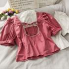 Pearl-neckline Square-neck Crop Blouse