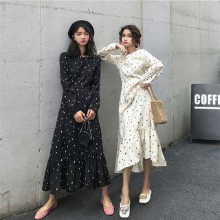 Dot Long-sleeve Ruffle Dress
