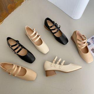 Chunky Heel Triple Strap Mary Jane Sandals