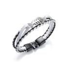 Simple Personality Fish Bone Black And White Twist Multilayer Leather Bracelet Silver - One Size
